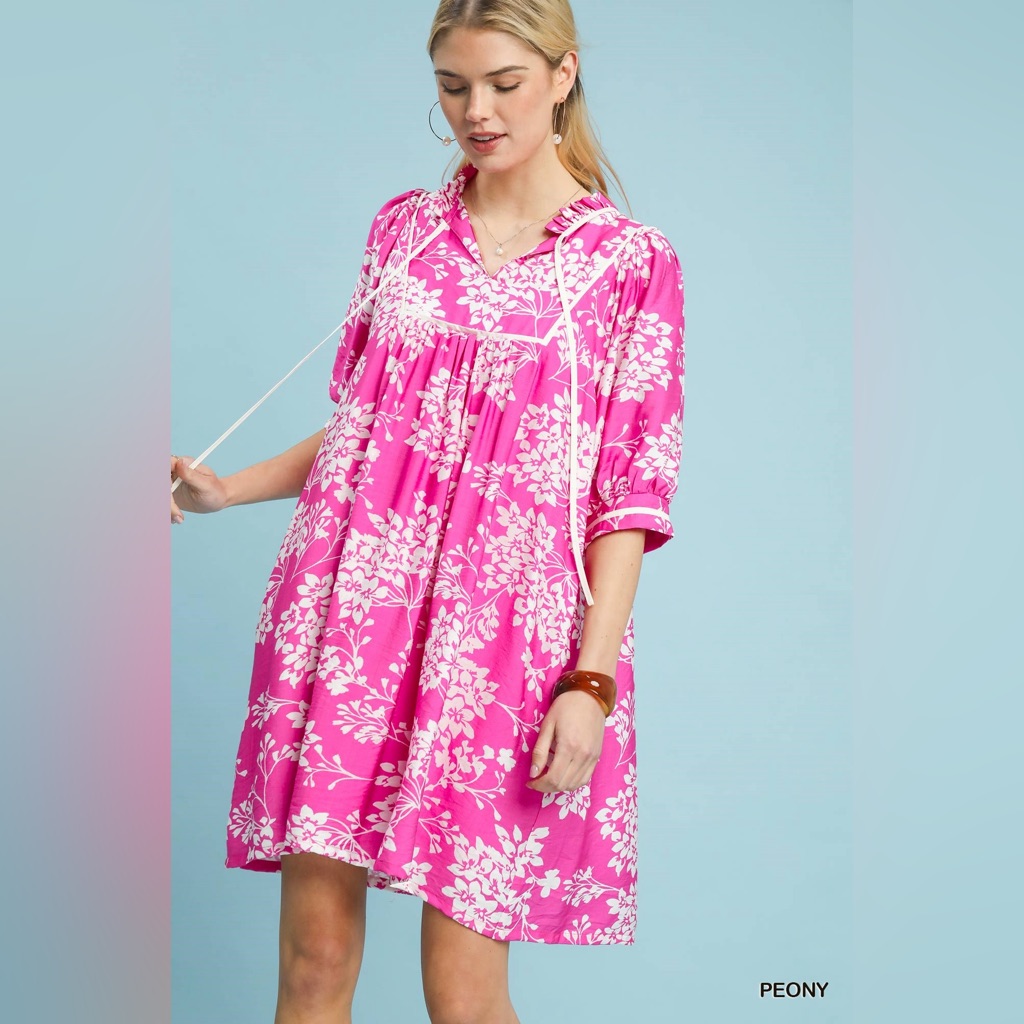Umgee Floral Babydoll Dress With Pockets